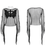 Sexy Fishnet Mesh Top with Bat Applique Sleeves for Her