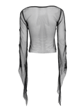 Sexy Fishnet Mesh Top with Bat Applique Sleeves for Her