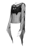 Sexy Fishnet Mesh Top with Bat Applique Sleeves for Her