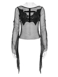 Sexy Fishnet Mesh Top with Bat Applique Sleeves for Her