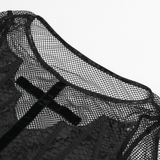 Sexy Fishnet Mesh Top with Bat Applique Sleeves for Her
