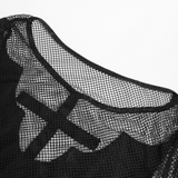Sexy Fishnet Mesh Top with Bat Applique Sleeves for Her