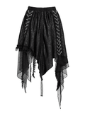 Sexy Gothic Irregular Lace Midi Skirt with Chain Hem