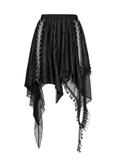 Sexy Gothic Irregular Lace Midi Skirt with Chain Hem