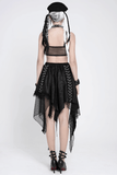 Sexy Gothic Irregular Lace Midi Skirt with Chain Hem