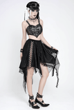 Sexy Gothic Irregular Lace Midi Skirt with Chain Hem