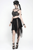Sexy Gothic Irregular Lace Midi Skirt with Chain Hem