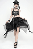 Sexy Gothic Irregular Lace Midi Skirt with Chain Hem