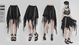 Sexy Gothic Irregular Lace Midi Skirt with Chain Hem