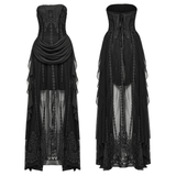 Sexy Gothic Mesh Dress with Floral Details and Chiffon Layers