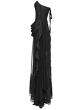 Sexy Gothic Mesh Dress with Floral Details and Chiffon Layers