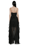 Sexy Gothic Mesh Dress with Floral Details and Chiffon Layers