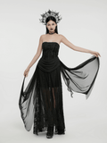 Sexy Gothic Mesh Dress with Floral Details and Chiffon Layers