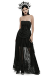 Sexy Gothic Mesh Dress with Floral Details and Chiffon Layers