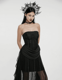 Sexy Gothic Mesh Dress with Floral Details and Chiffon Layers