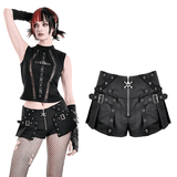 Sexy High Rise Skort with Grommets and Skull Zipper