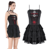 Sexy Lace Frill Mini Dress with Corset Backs and Buckles