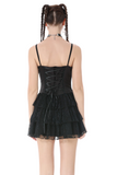 Sexy Lace Frill Mini Dress with Corset Backs and Buckles