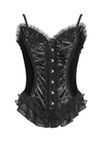 Sexy Lace-Up Corset with Satin Straps and Ruffled Edging
