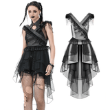 Sexy Lace-Up Layered Tulle Dress with Frilled Accents
