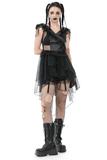 Sexy Lace-Up Layered Tulle Dress with Frilled Accents