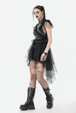 Sexy Lace-Up Layered Tulle Dress with Frilled Accents
