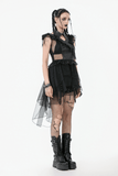 Sexy Lace-Up Layered Tulle Dress with Frilled Accents
