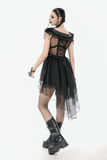 Sexy Lace-Up Layered Tulle Dress with Frilled Accents