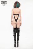 Body transparent en maille sexy punk/body noir à licou avec longue ceinture amovible