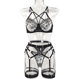 Sexy Lingerie 4-Piece Set / Ladies Floral Transparent Lace Underwear / Exotic Intimate Panty - EVE's SECRETS