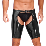 Sexy Men's PU Leather Shorts with Access / Erotic Male Wet Look Effect Clothing