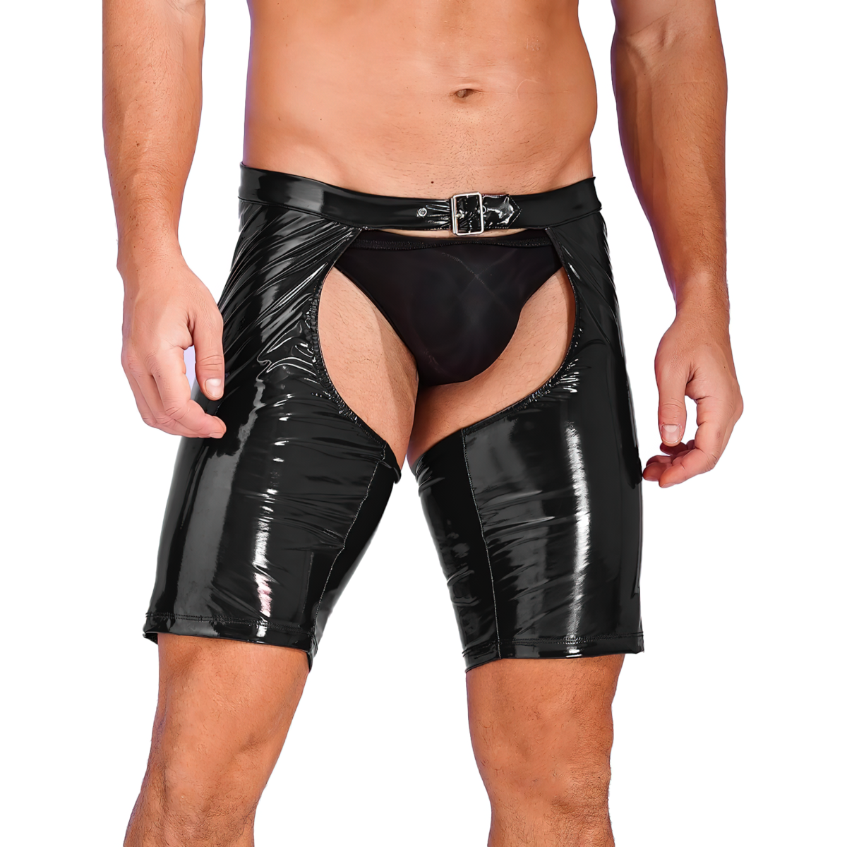 Sexy Men's PU Leather Shorts with Access / Erotic Male Wet Look Effect Clothing - EVE's SECRETS