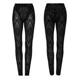 Sexy Mesh Leggings with Pattern and Flocked Accents