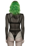 Sexy Net Armor Shoulder Bodysuit with Stud Closures