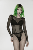 Sexy Net Armor Shoulder Bodysuit with Stud Closures