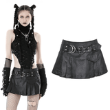 Sexy Pleated Mini Skirt in Faux Leather with Buckle Detail