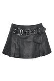 Sexy Pleated Mini Skirt in Faux Leather with Buckle Detail