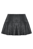 Sexy Pleated Mini Skirt in Faux Leather with Buckle Detail