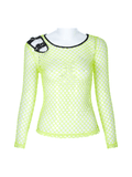 Sexy Punk Neon Green Fishnet Long Sleeve Mesh Top