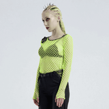 Sexy Punk Neon Green Fishnet Long Sleeve Mesh Top