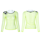 Sexy Punk Neon Green Fishnet Long Sleeve Mesh Top