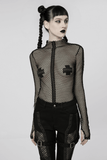 Sexy Rhombus Mesh High-Neck Top for Gothic Edge