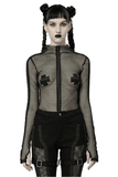 Sexy Rhombus Mesh High-Neck Top for Gothic Edge