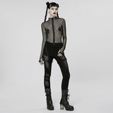 Sexy Rhombus Mesh High-Neck Top for Gothic Edge