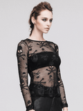 Skull Mesh Tops / Gothic Long Sleeve / Alternative Wear