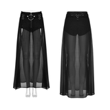 Sexy Split Skirt with Sheer Overlay and Removable Belt