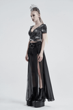 Sexy Split Skirt with Sheer Overlay and Removable Belt