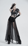 Sexy Split Skirt with Sheer Overlay and Removable Belt