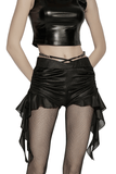 Sexy Women's Goth Shorts With Ruched Chiffon Drape Panels