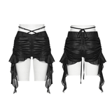 Sexy Women's Goth Shorts With Ruched Chiffon Drape Panels